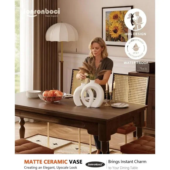 7.2″Hx8.9″H Donut Shape Decorative Vase Set of 2 Ceramic Modern Minimalism Style - Picture 4 of 6